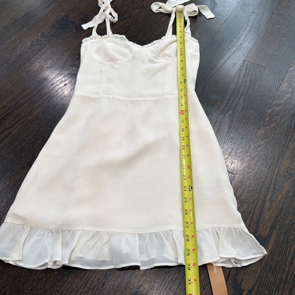 Reformation Christine Mini Dress Womens 2 Ivory Tie Strap Ruffle Hem Bridal - Picture 11 of 11